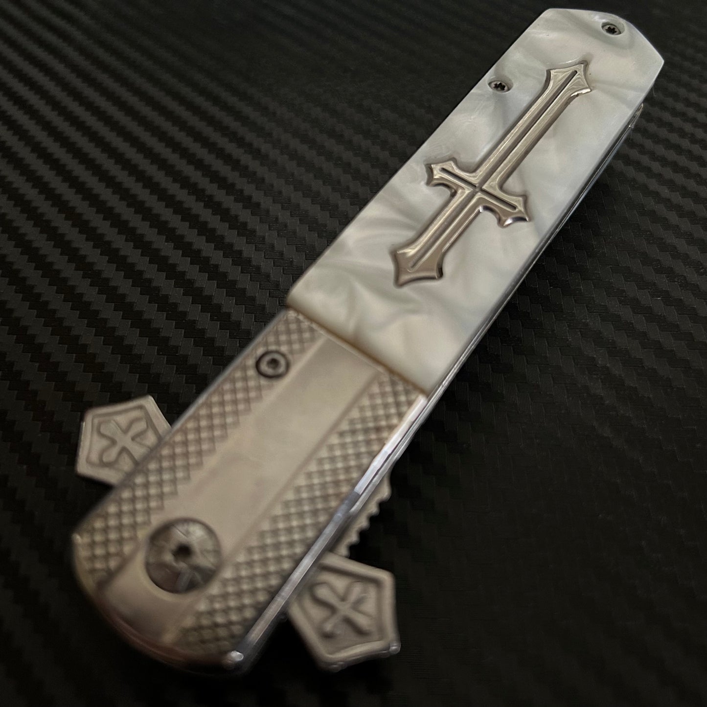 BladeDealUSA 9” Pearl Cross Cute Knife Spring Assisted Open Blade Folding Pocket Knife. Hunting, Camping, Cute Knife. Cool Knife