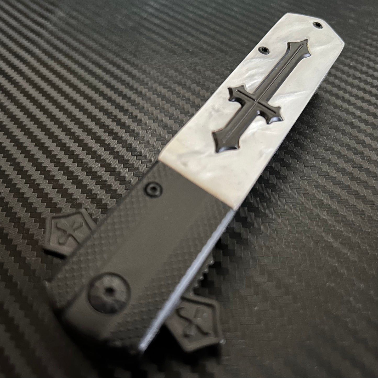 BladeDealUSA  9” Black Pearl Cross Cute Knife Spring Assisted Open Blade Folding Pocket Knife. Hunting, Camping, Cute Knife. Cool Knife