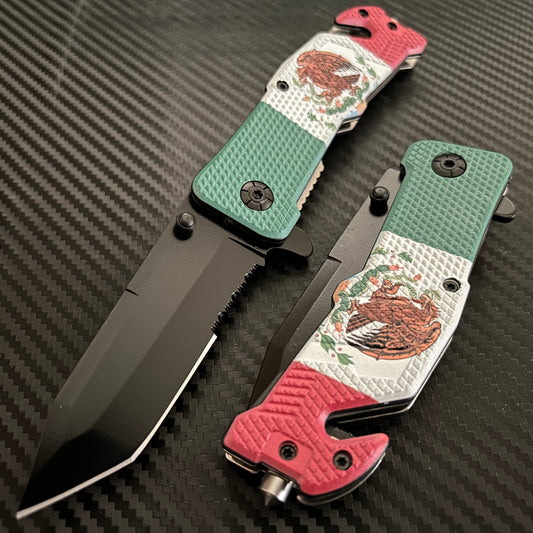ElitEdge 8.5” Mexican Flag Tactical Spring Assisted Open Blade Folding Pocket Knife Cool Knife Cute Knife Hunting Knife