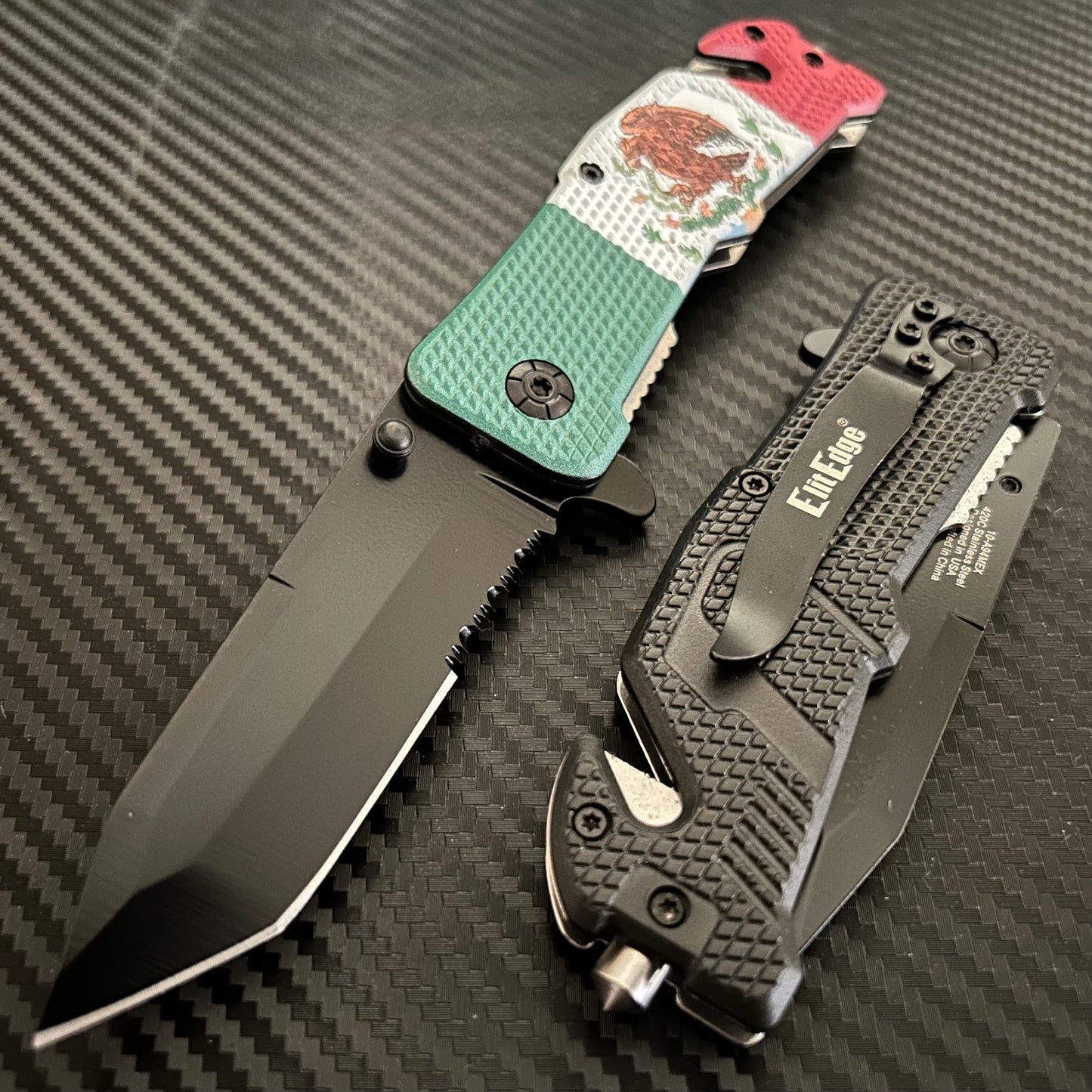 ElitEdge 8.5” Mexican Flag Tactical Spring Assisted Open Blade Folding Pocket Knife Cool Knife Cute Knife Hunting Knife