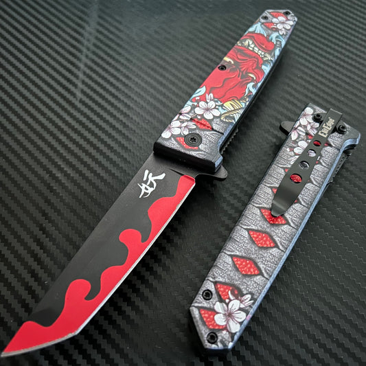 ElitEdge 9” Cute Red Monster Mini Katana Spring Assisted Open Blade Folding Pocket Knife Hunting Cool Knife