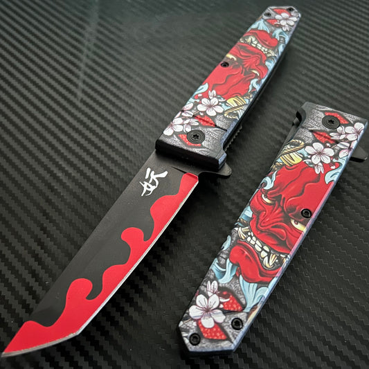 ElitEdge 9” Cute Red Monster Mini Katana Spring Assisted Open Blade Folding Pocket Knife Hunting Cool Knife