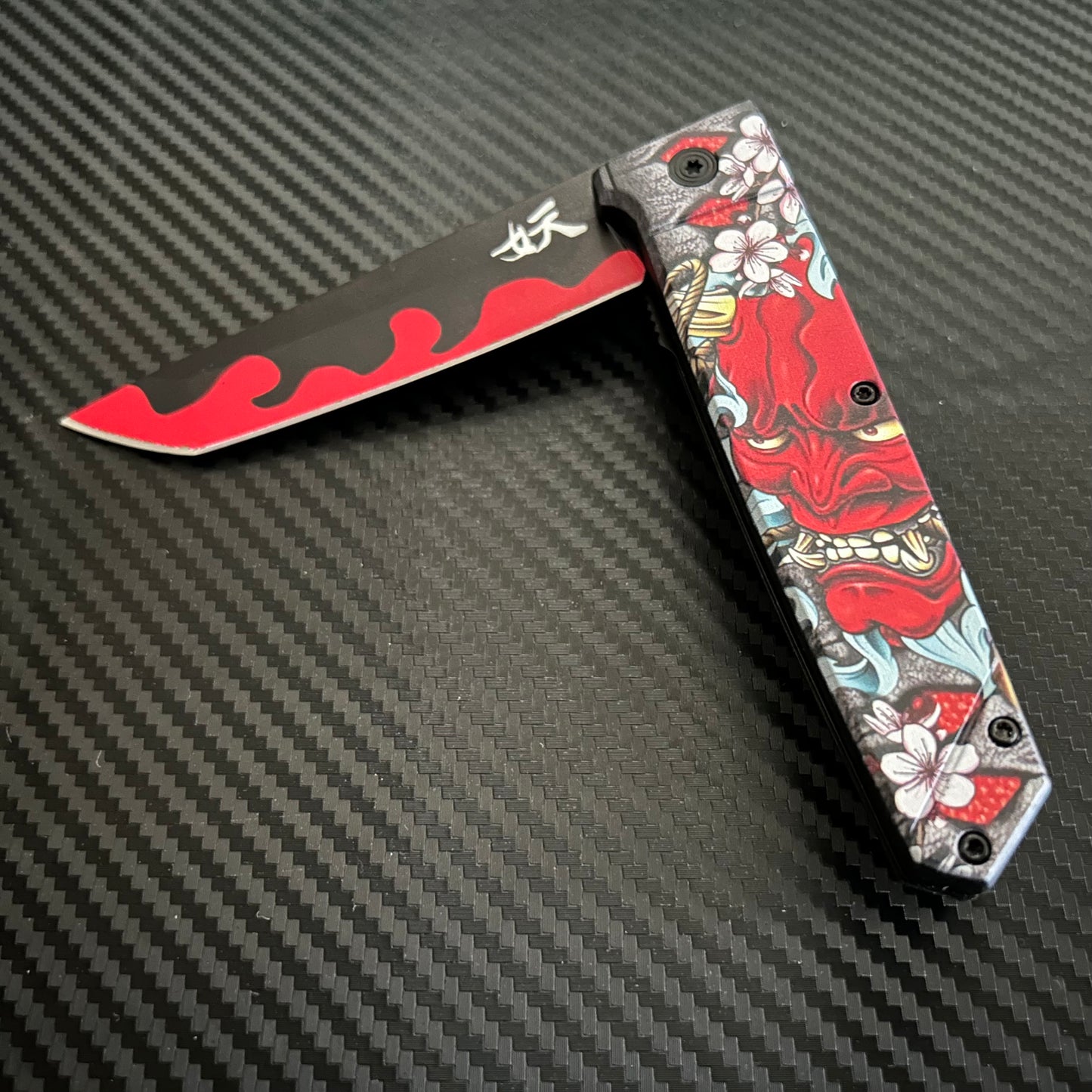ElitEdge 9” Cute Red Monster Mini Katana Spring Assisted Open Blade Folding Pocket Knife Hunting Cool Knife