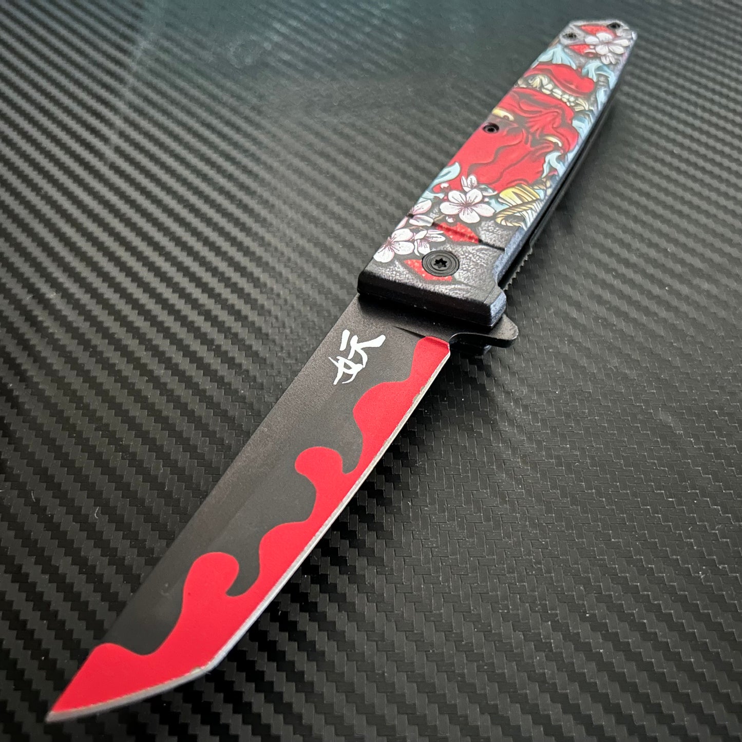 ElitEdge 9” Cute Red Monster Mini Katana Spring Assisted Open Blade Folding Pocket Knife Hunting Cool Knife