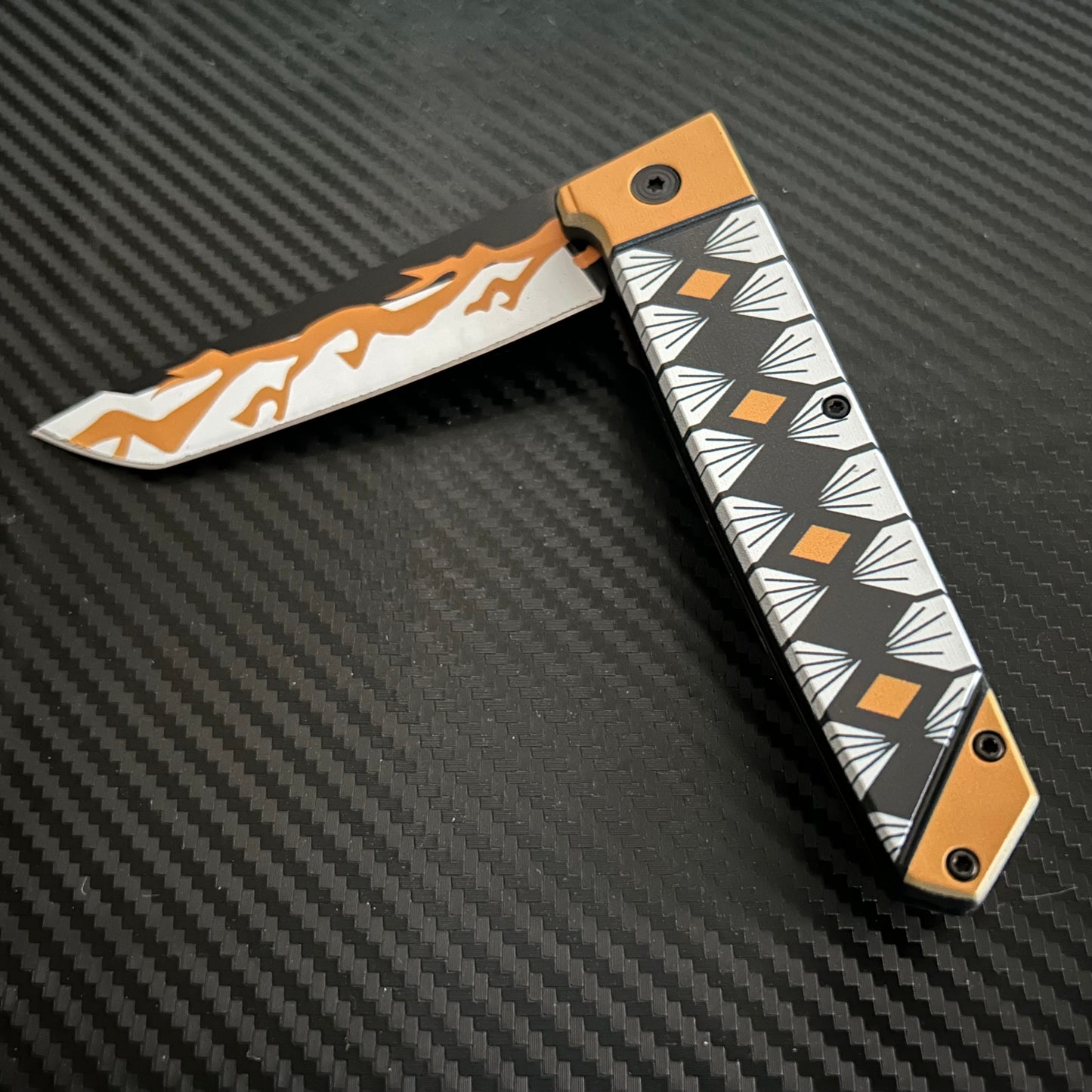 ElitEdge 9” Cute Yellow Flame Mini Katana Spring Assisted Open Blade Folding Pocket Knife Hunting Cool Knife