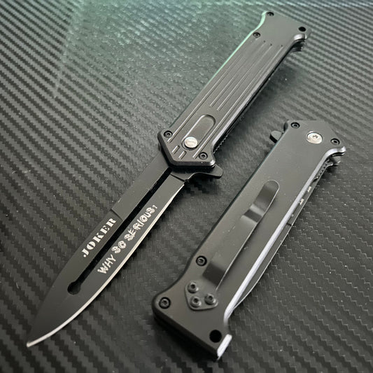 ElitEdge 8” Black Joker Knife Spring Assisted Folding Pocket Knife with Pocket Clip Joker Gift. Cool Knife, Cute Knife