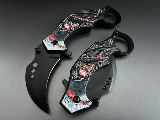 ElitEdge 7” Red Skull Grim Reaper Tactical Claw Karambit Assisted Open Folding Pocket Knife. Cool Knife, Cute Knife, Pocket Knives, Pretty Knife