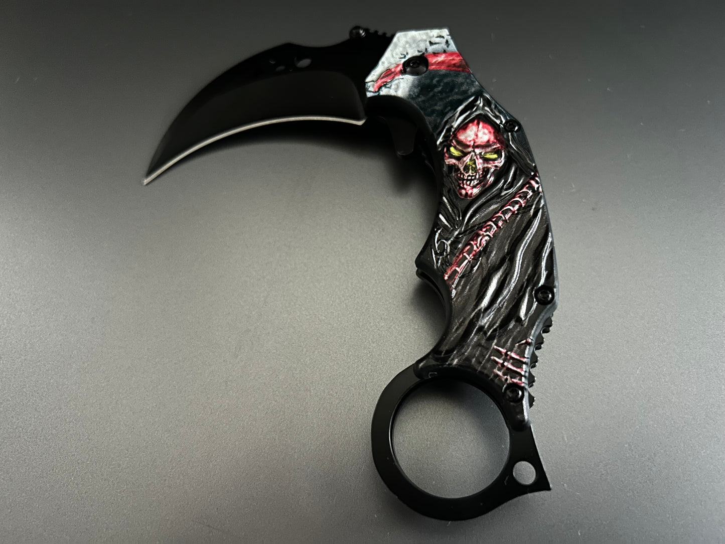 ElitEdge 7” Red Skull Grim Reaper Tactical Claw Karambit Assisted Open Folding Pocket Knife. Cool Knife, Cute Knife, Pocket Knives, Pretty Knife