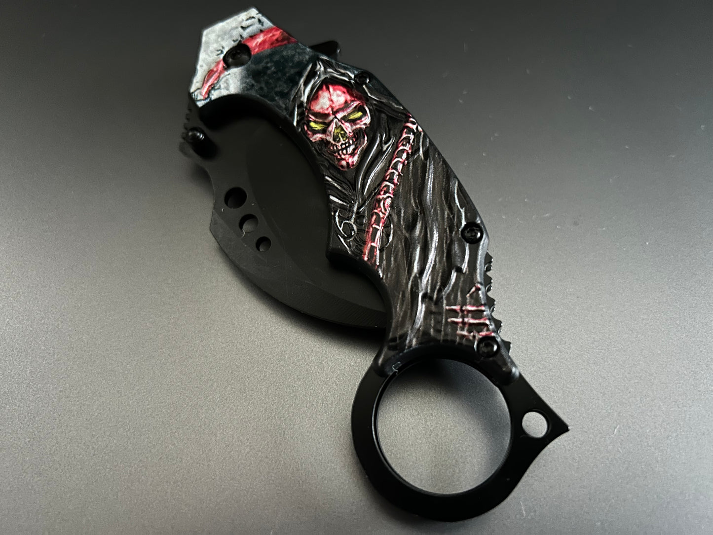 ElitEdge 7” Red Skull Grim Reaper Tactical Claw Karambit Assisted Open Folding Pocket Knife. Cool Knife, Cute Knife, Pocket Knives, Pretty Knife