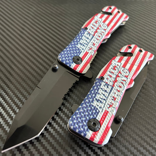 ElitEdge 8.5” USA Flag Tactical Spring Assisted Open Blade Folding Pocket Knife Cool Knife Cute Knife Hunting Knife
