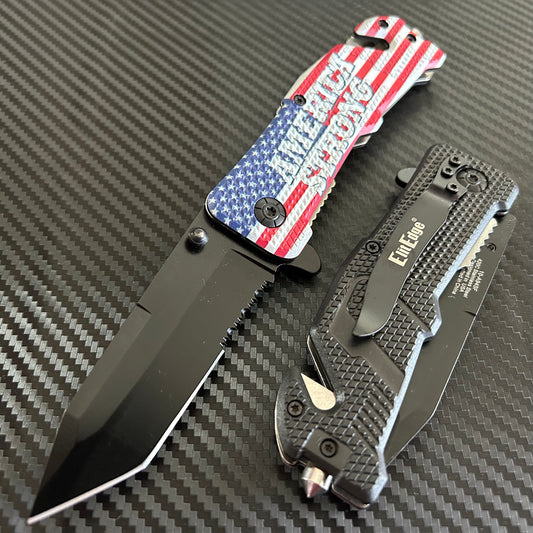 ElitEdge 8.5” USA Flag Tactical Spring Assisted Open Blade Folding Pocket Knife Cool Knife Cute Knife Hunting Knife