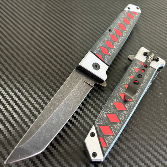 ElitEdge 9” Cute Black Red Mini Katana Spring Assisted Open Blade Folding Pocket Knife Hunting Cool Knife