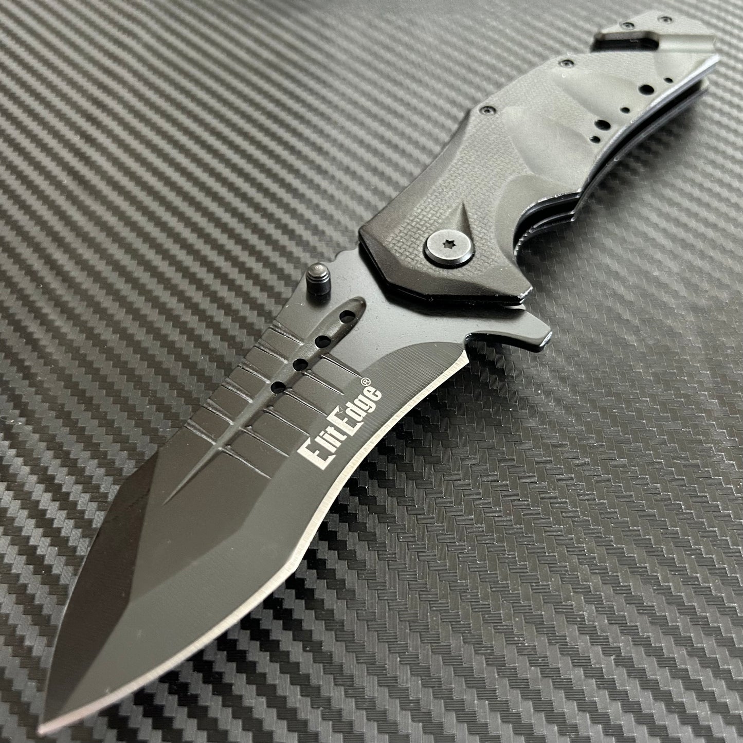 ElitEdge 9” Tactical Black Jumbo Spring Assisted Open Blade Folding Pocket Knife. Hunting, Camping, Cute Knife. Gift
