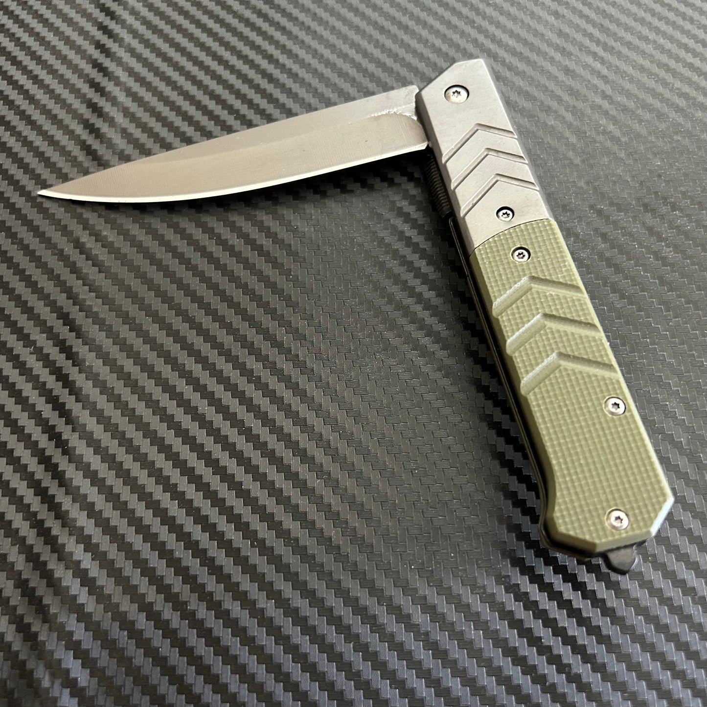 ElitEdge 9” Military Collection G10 Green Handle Spring Assisted Folding Pocket Knife