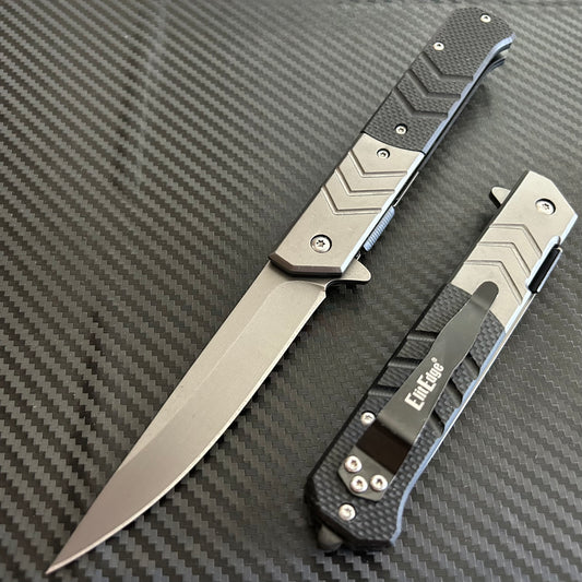 ElitEdge 9” Military Collection G10 Black Handle Spring Assisted Folding Pocket Knife