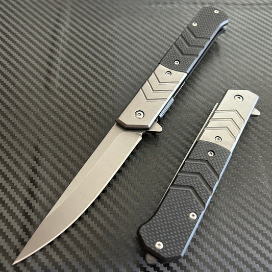 ElitEdge 9” Military Collection G10 Black Handle Spring Assisted Folding Pocket Knife