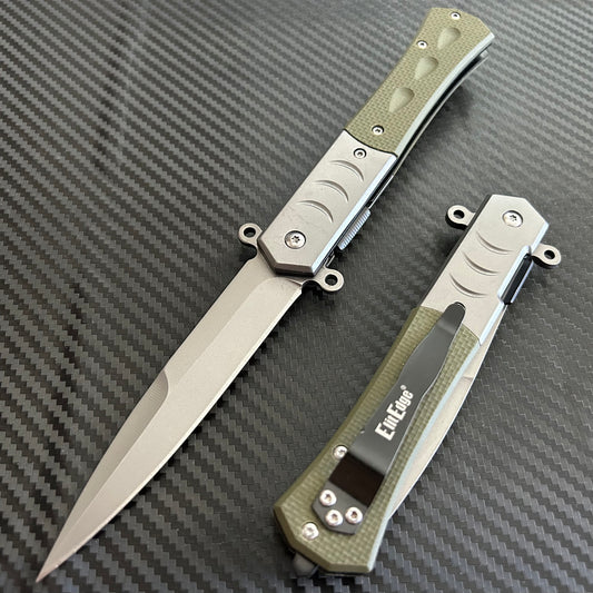 ElitEdge 9” Military Collection G10 Green Handle Spring Assisted Folding Pocket Knife