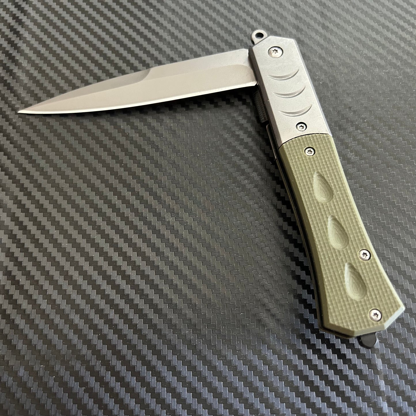 ElitEdge 9” Military Collection G10 Green Handle Spring Assisted Folding Pocket Knife