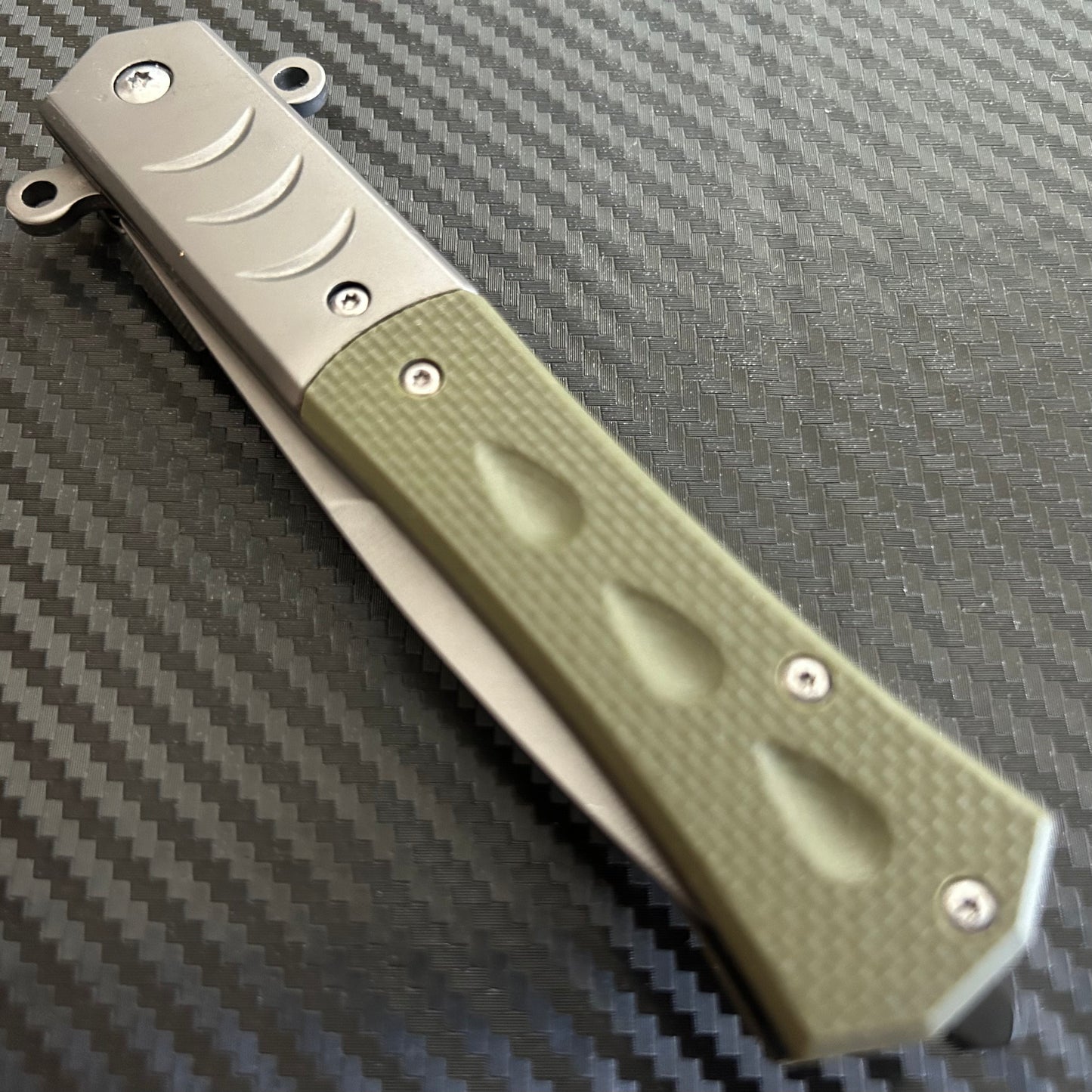 ElitEdge 9” Military Collection G10 Green Handle Spring Assisted Folding Pocket Knife