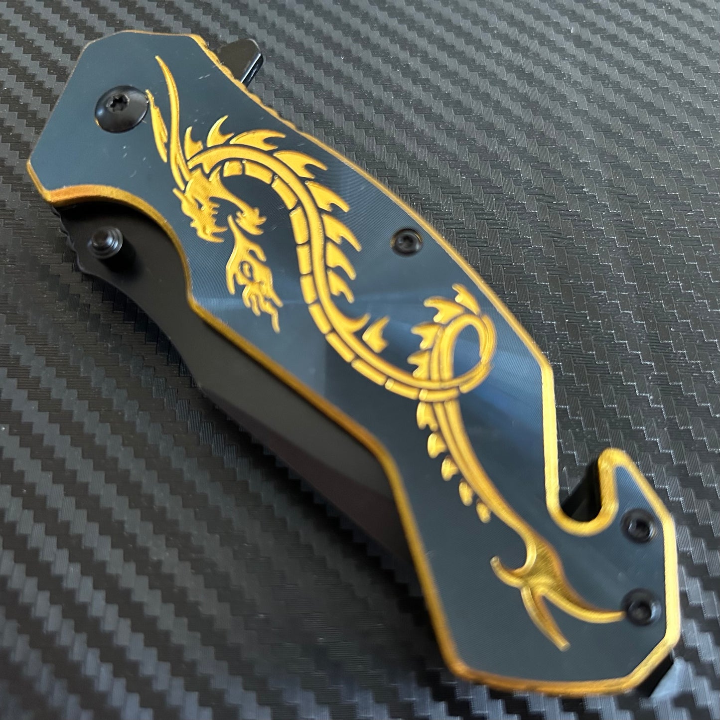 ElitEdge 8” Gold Dragon Mini Cute Knife Spring Assisted Open Blade Folding Pocket Knife. Hunting, Camping, Cute Knife. Cool Knife