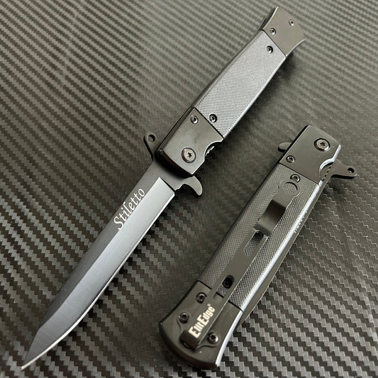 ElitEdge 8.5” Black Military Gift Knife Spring Assisted Open Blade Folding Pocket Knife Cool Knife Gift for him