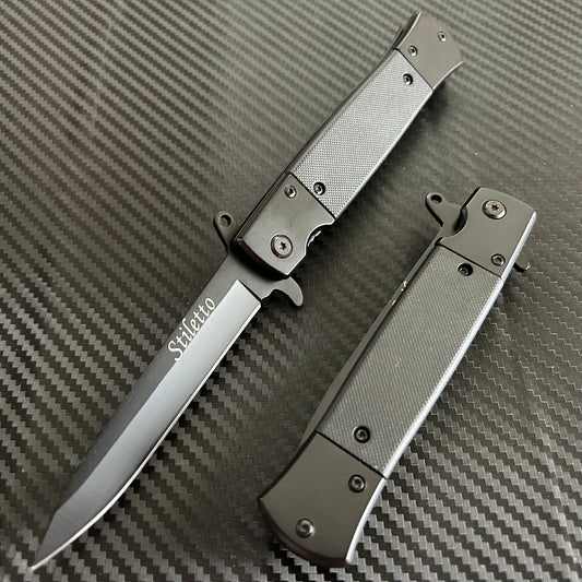 ElitEdge 8.5” Black Military Gift Knife Spring Assisted Open Blade Folding Pocket Knife Cool Knife Gift for him