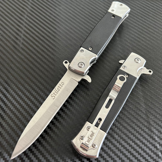 ElitEdge 8.5” Silver Military Gift Knife Spring Assisted Open Blade Folding Pocket Knife Cool Knife Gift for him,,,,,