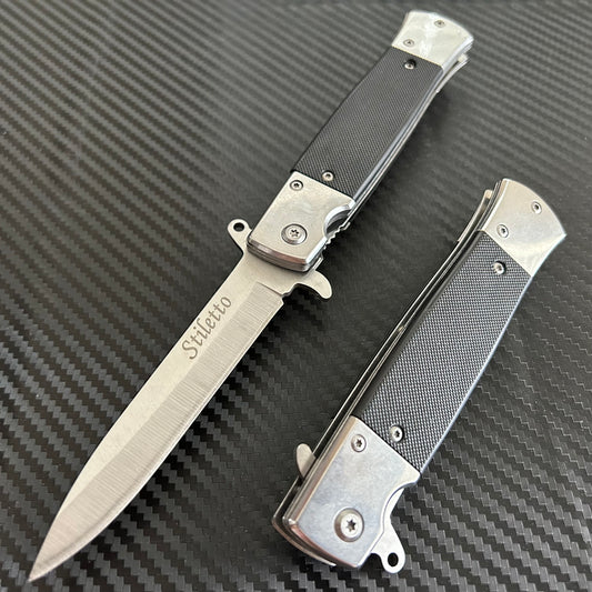 ElitEdge 8.5” Silver Military Gift Knife Spring Assisted Open Blade Folding Pocket Knife Cool Knife Gift for him,,,,,