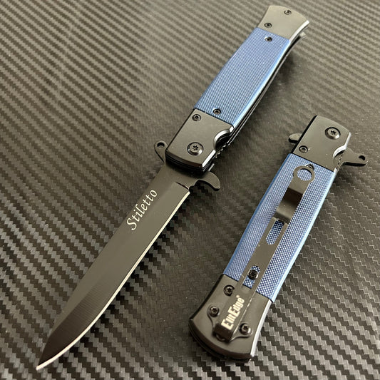ElitEdge 8.5” Blue Military Gift Knife Spring Assisted Open Blade Folding Pocket Knife Cool Knife Gift for him