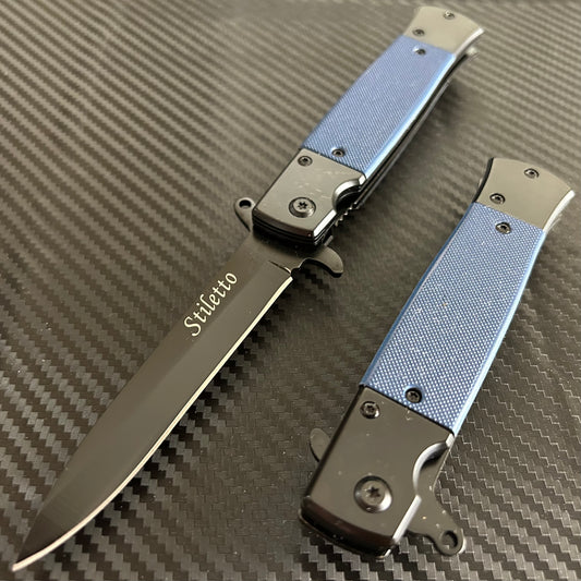 ElitEdge 8.5” Blue Military Gift Knife Spring Assisted Open Blade Folding Pocket Knife Cool Knife Gift for him