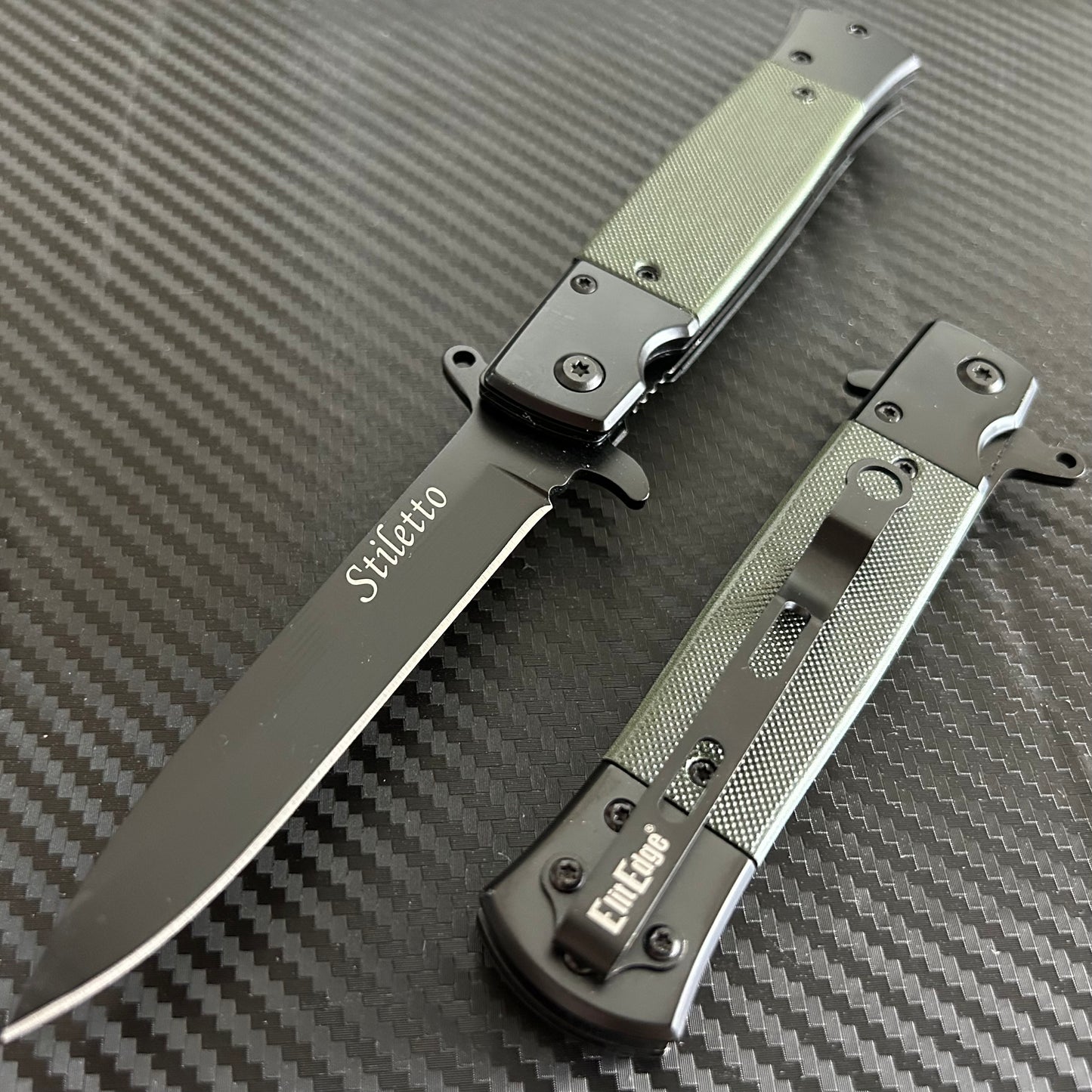 ElitEdge 8.5” Green Military Gift Knife Spring Assisted Open Blade Folding Pocket Knife Cool Knife Gift for him