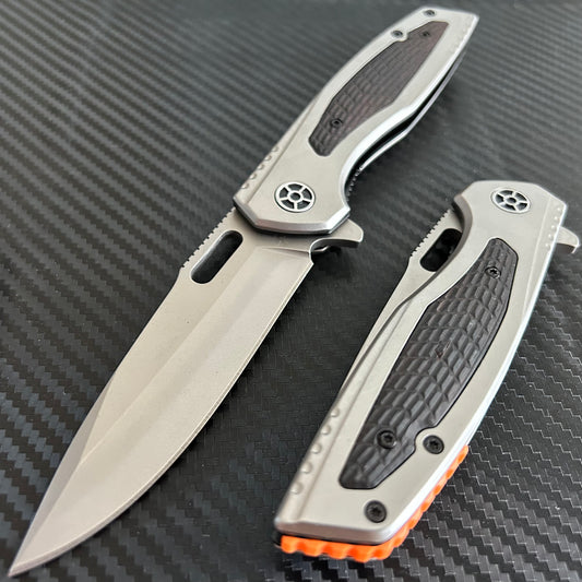 ElitEdge 8.5” Black Military Tactical Cool Knife Ball Bearing Open Blade Folding Pocket knife. Hunting, Camping, Cute Knife. Cool Knives