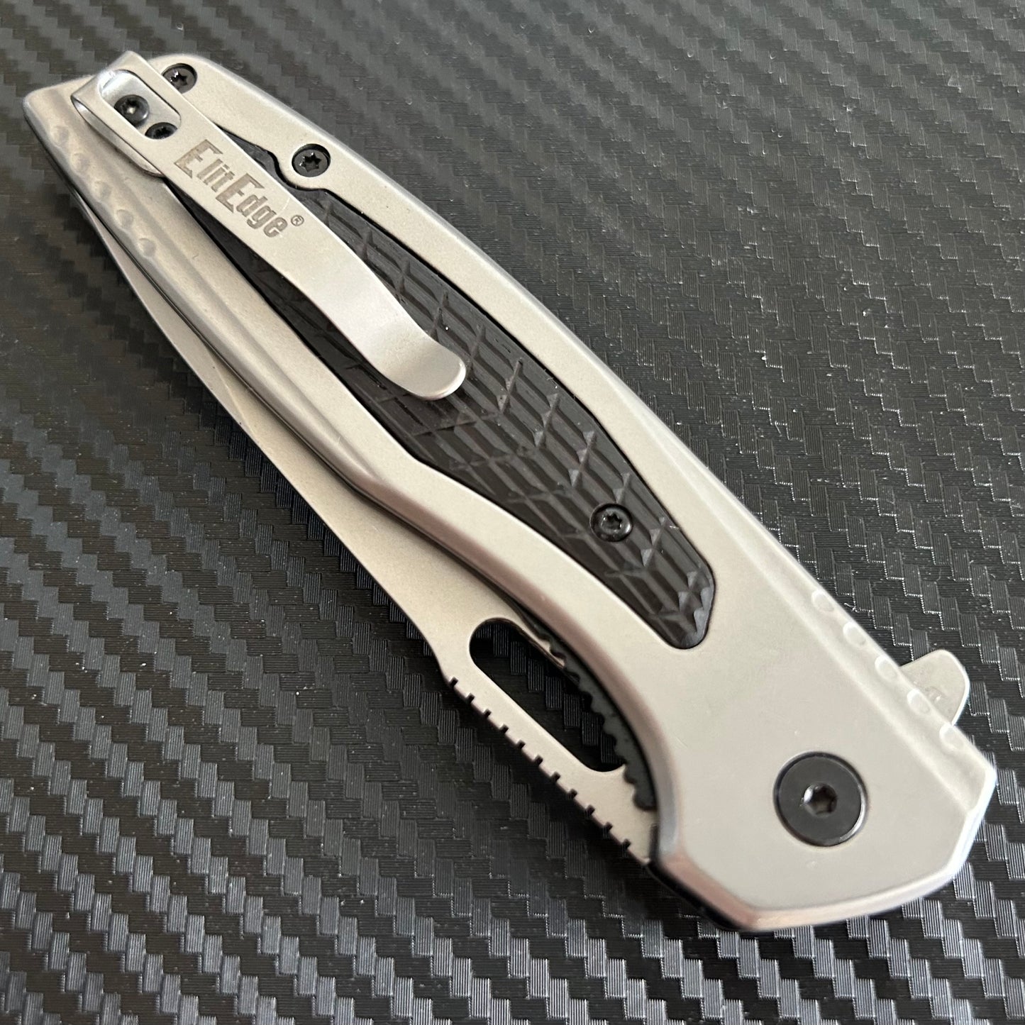 ElitEdge 8.5” Black Military Tactical Cool Knife Ball Bearing Open Blade Folding Pocket knife. Hunting, Camping, Cute Knife. Cool Knives
