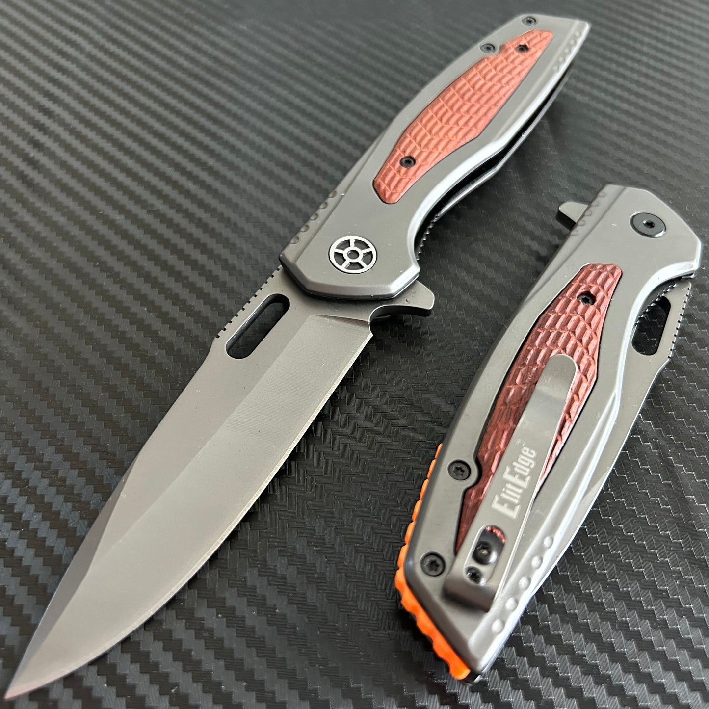 ElitEdge 8.5” Wood Military Tactical Cool Knife Ball Bearing Open Blade Folding Pocket knife. Hunting, Camping, Cute Knife. Cool Knives