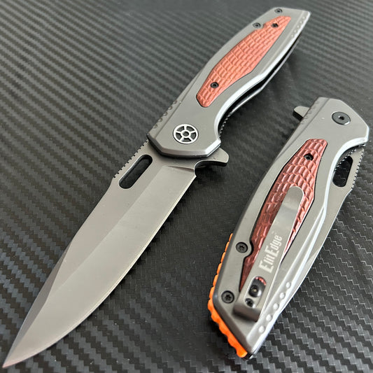 ElitEdge 8.5” Wood Military Tactical Cool Knife Ball Bearing Open Blade Folding Pocket knife. Hunting, Camping, Cute Knife. Cool Knives