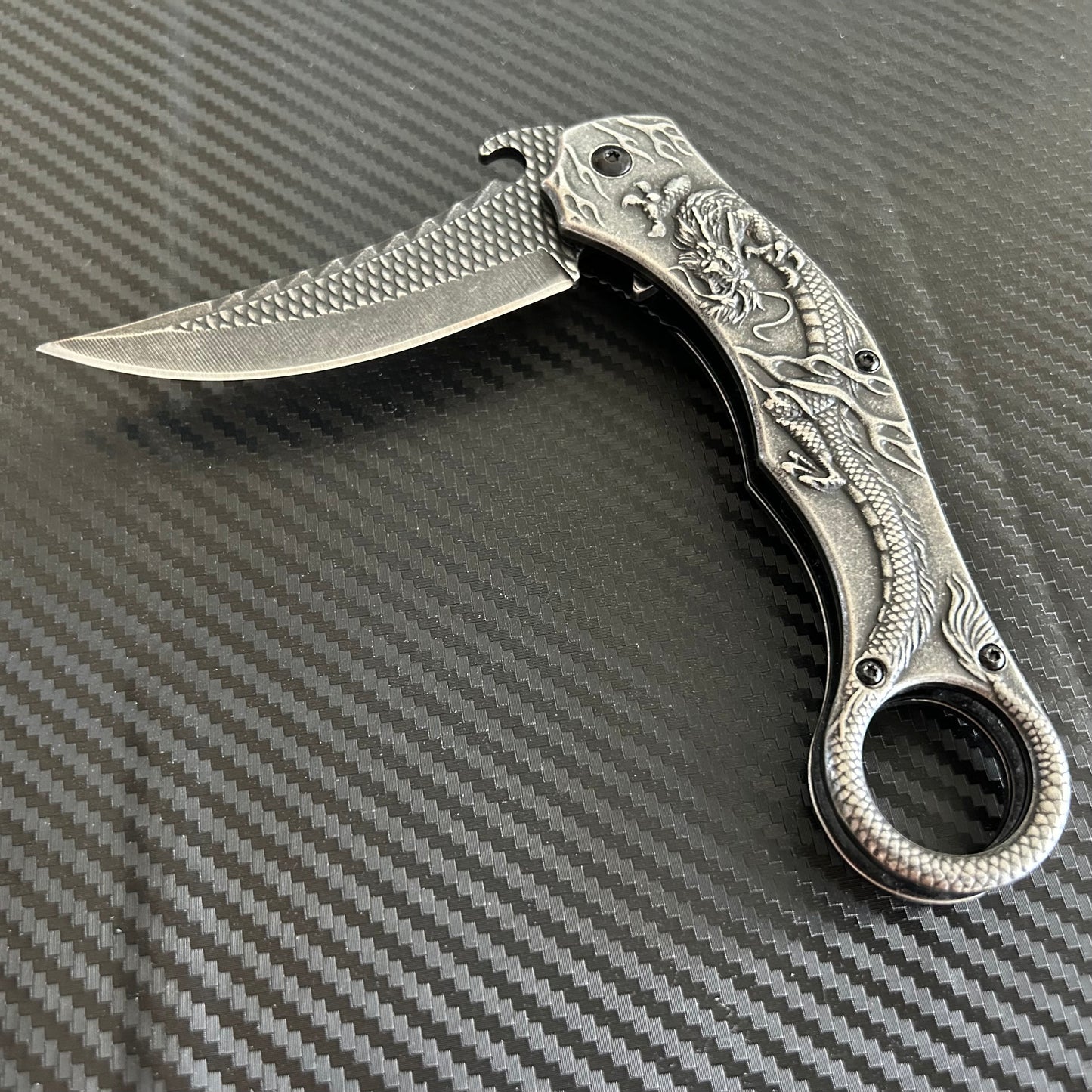ElitEdge Black Dragon Sculpture 9” Karambit Tactical Spring Assisted Folding Pocket Knife. Hunting, Camping, Cute Knife. Cool Knife