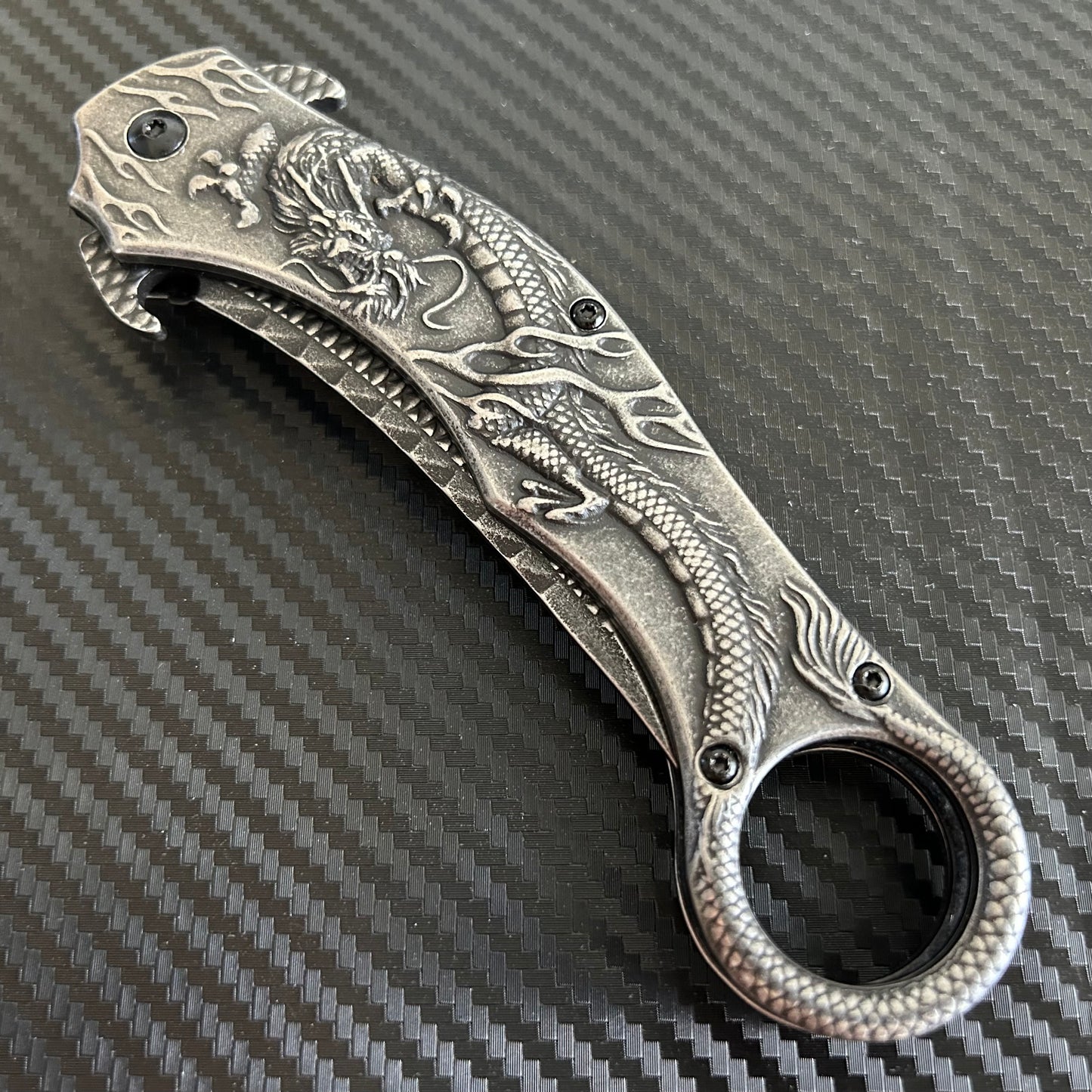 ElitEdge Black Dragon Sculpture 9” Karambit Tactical Spring Assisted Folding Pocket Knife. Hunting, Camping, Cute Knife. Cool Knife