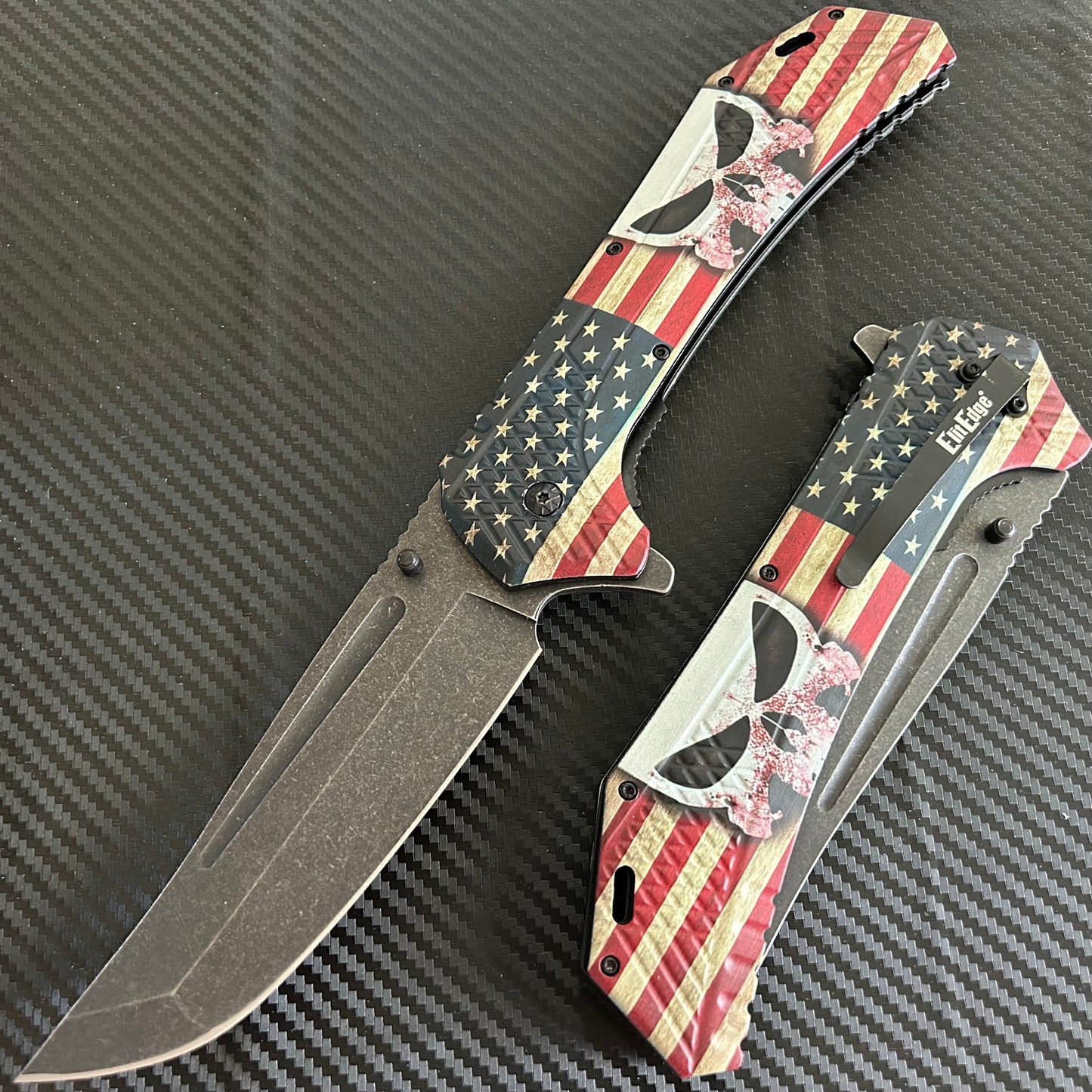 ElitEdge 12.25” Giant USA Flag Knife Tactical Spring Assisted Open Blade Folding Pocket knife. Hunting, Camping, Cute Knife, Cool Knife