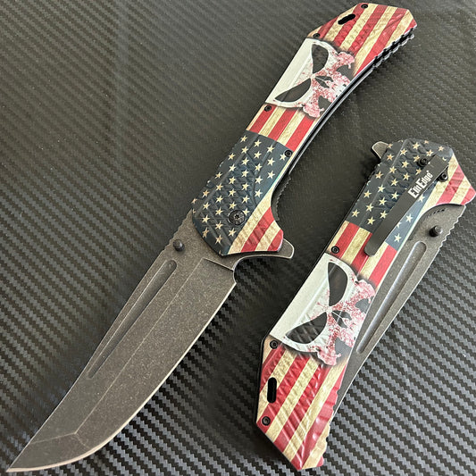 ElitEdge 12.25” Giant USA Flag Knife Tactical Spring Assisted Open Blade Folding Pocket knife. Hunting, Camping, Cute Knife, Cool Knife