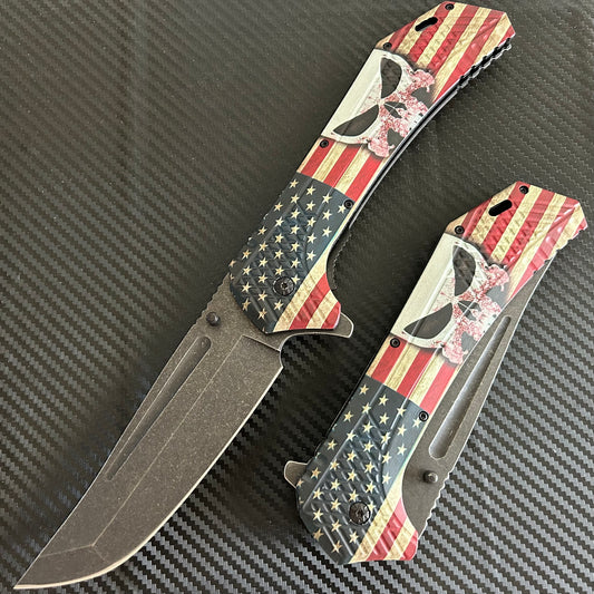 ElitEdge 12.25” Giant USA Flag Knife Tactical Spring Assisted Open Blade Folding Pocket knife. Hunting, Camping, Cute Knife, Cool Knife