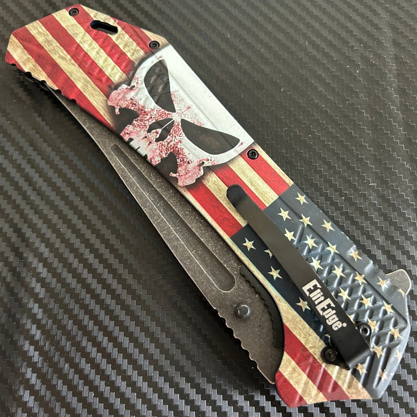 ElitEdge 12.25” Giant USA Flag Knife Tactical Spring Assisted Open Blade Folding Pocket knife. Hunting, Camping, Cute Knife, Cool Knife