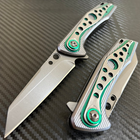 ElitEdge 8” Green Titanium Color Coated Spring Assisted Open Folding Pocket Knife. Cool Knife. Cute Knife. Gift Knife