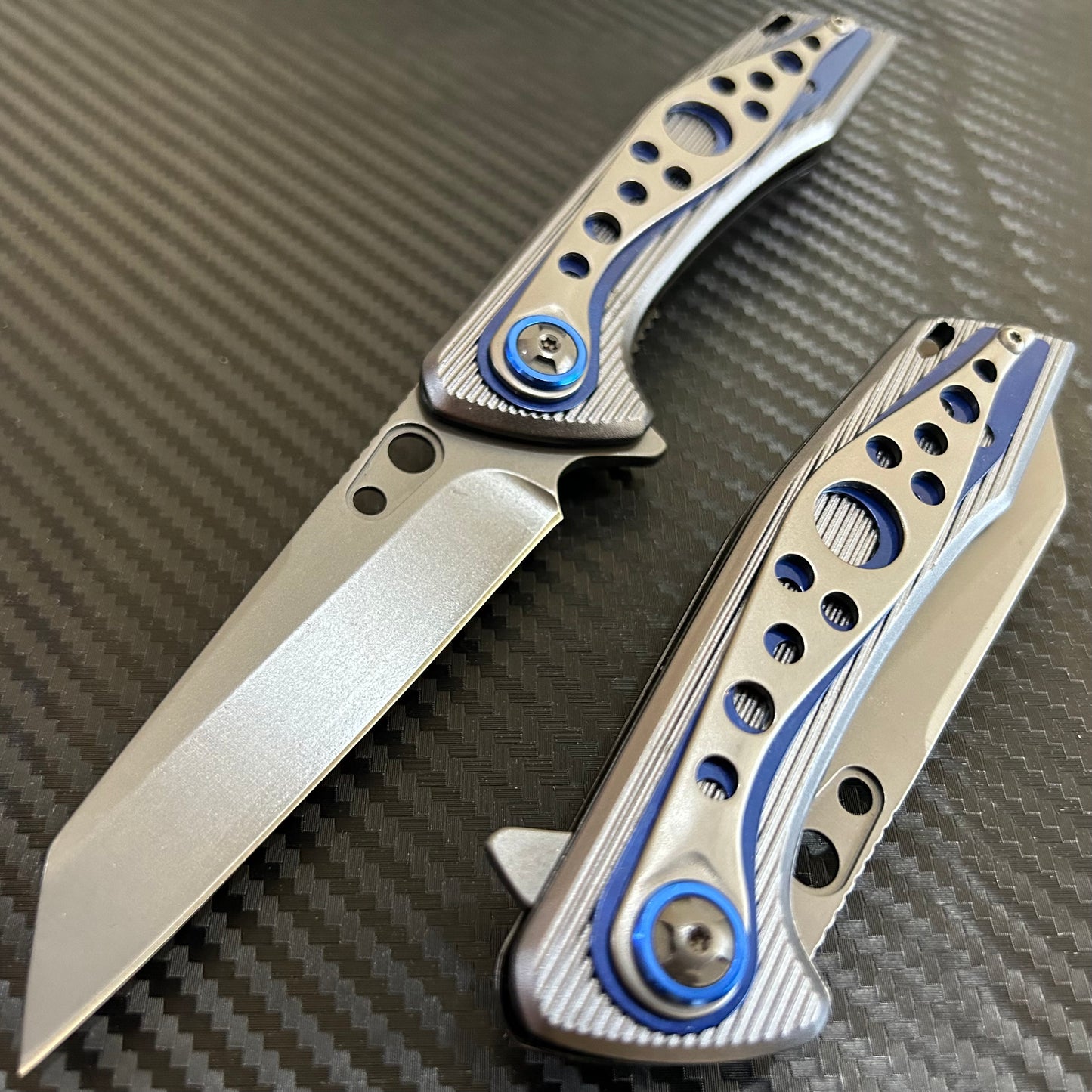 ElitEdge 8” Blue Titanium Color Coated Spring Assisted Open Folding Pocket Knife. Cool Knife. Cute Knife. Gift Knife