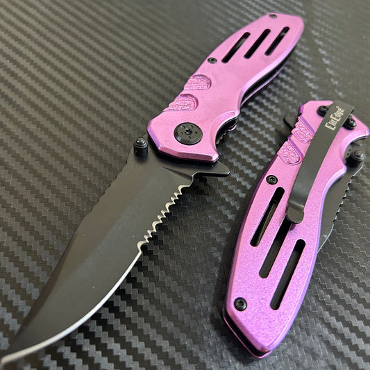 ElitEdge 7” Mini Cute Purple Titanium Color Coated Spring Assisted Open Folding Pocket Knife. Cool Knife. Cute Knife. Gift Knife