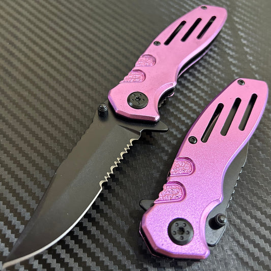 ElitEdge 7” Mini Cute Purple Titanium Color Coated Spring Assisted Open Folding Pocket Knife. Cool Knife. Cute Knife. Gift Knife