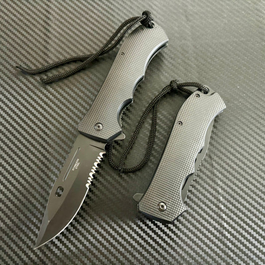 Super Knife 9” Tactical Black Jumbo Spring Assisted Open Blade Folding Pocket Knife. Hunting, Camping, Cute Knife. Gift