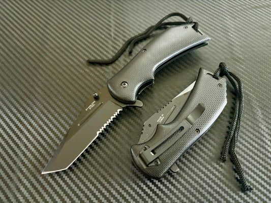 Super Knife 8” Tactical Black Jumbo Spring Assisted Open Blade Folding Pocket Knife. Hunting, Camping, Cute Knife. Gift