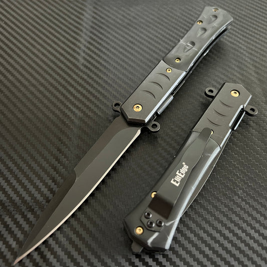 ElitEdge 9” Military Collection G10 Black Handle Spring Assisted Folding Pocket Knife