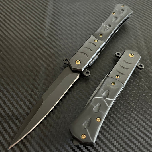 ElitEdge 9” Classic Black Tactical Spring Assisted Folding Pocket Knife Cute Knife