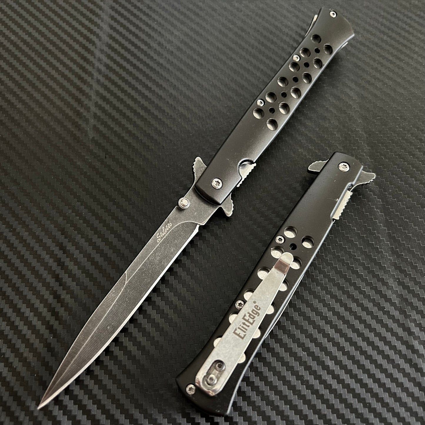 ElitEdge 9” Classic Black Tactical Spring Assisted Folding Pocket Knife Cute Knife